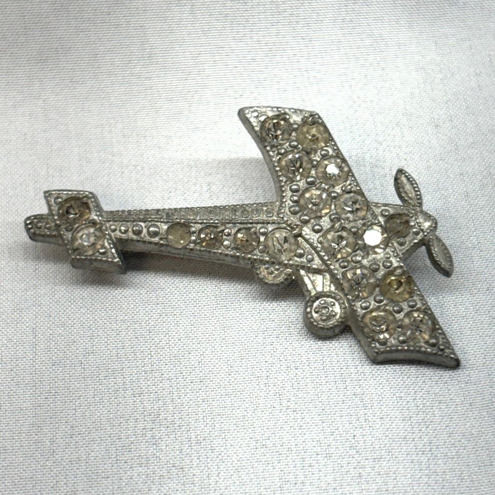 Unbranded Spirit of St Louis Brooch Unisex OS Silver Fair Rhinestone Airplane
